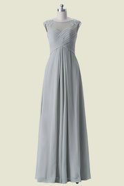 Crew Neck Sleeveless A-Line Chiffon Floor-Length Bridesmaid Dresses