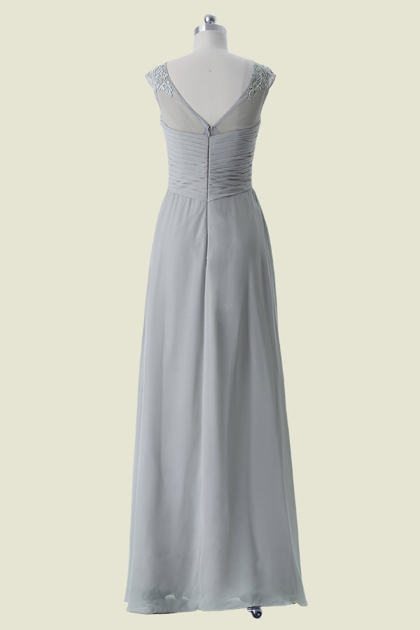 Crew Neck Sleeveless A-Line Chiffon Floor-Length Bridesmaid Dresses