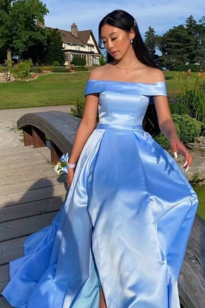 Elegant Off-The-Shoulder Floor-Length A-Line Satin Formal Dresses