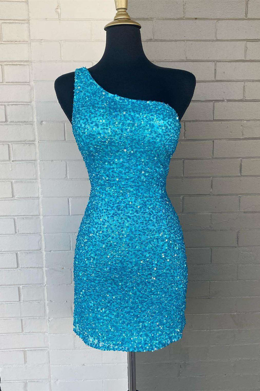 Pool One-Shoulder Sequined Mermaid Short Homecoming Dresses