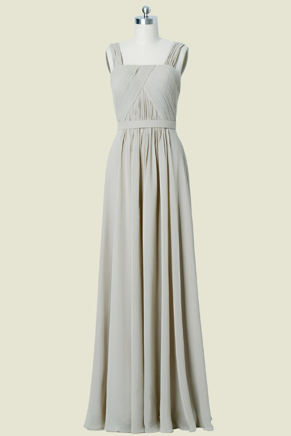 Square Neck Floor-Length A-Line Chiffon Bridesmaid Dresses