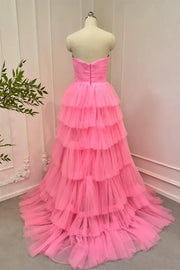 Gorgeous Tiered Strapless A-Line Long Tulle Party Dresses