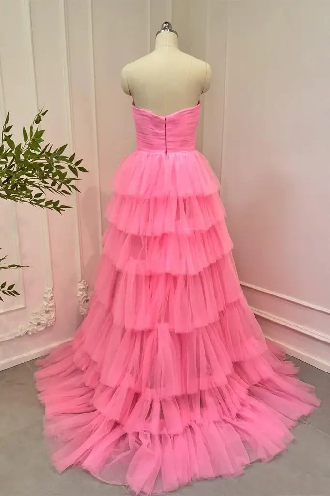 Gorgeous Tiered Strapless A-Line Long Tulle Party Dresses