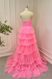 Gorgeous Tiered Strapless A-Line Long Tulle Party Dresses