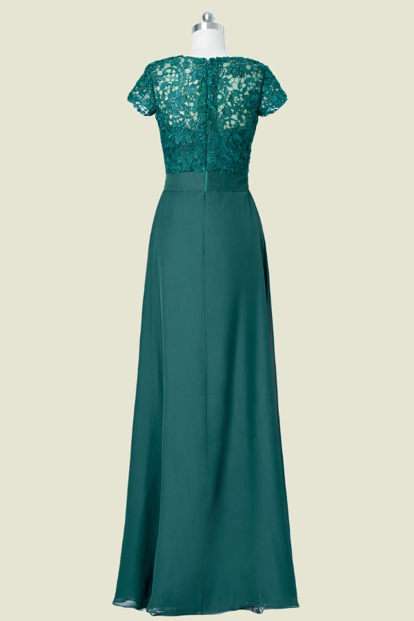 Peacock Short Sleeves A-Line Chiffon Floor-Length Bridesmaid Dresses