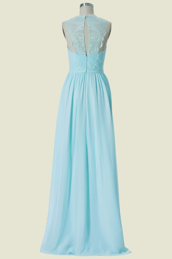 Light Blue Floor-Length Crew Neck Sleeveless A-Line Chiffon Bridesmaid Dresses