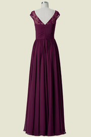 Burgundy Cap Sleeves A-Line Jewel Neck Chiffon Bridesmaid Dresses