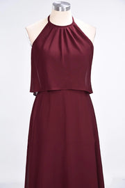 Burgundy Crew Neck Sleeveless A-Line Chiffon Bridesmaid Dresses