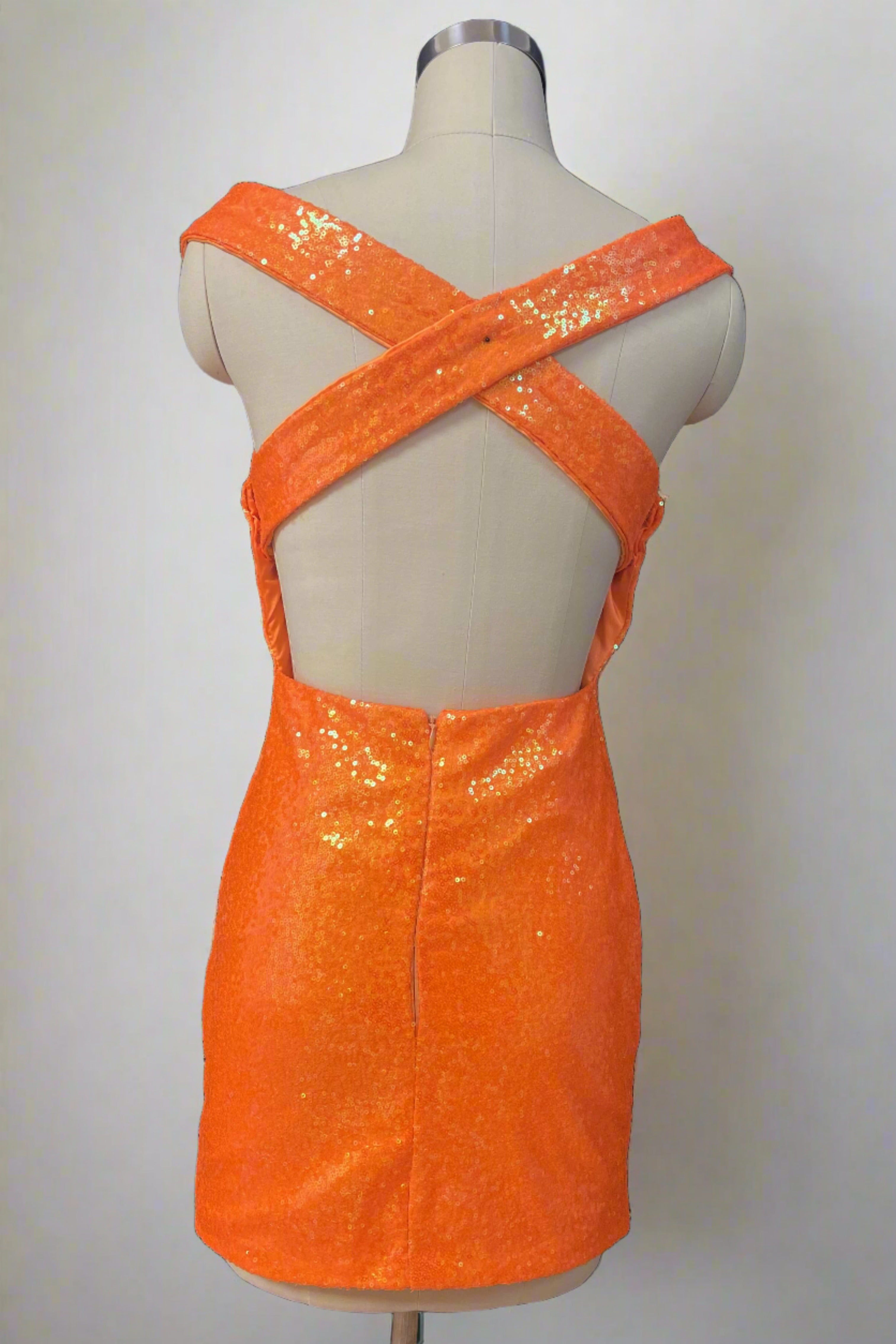 Orange V-Neck Sheath Sequined Short Homecoming Dresses