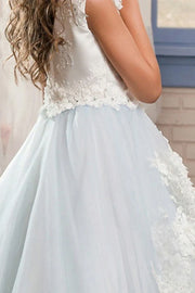 Jewel Neck Tulle Sleeveless A-Line Flower Girl Dresses with Appliques