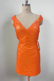 Orange V-Neck Sheath Sequined Short Homecoming Dresses