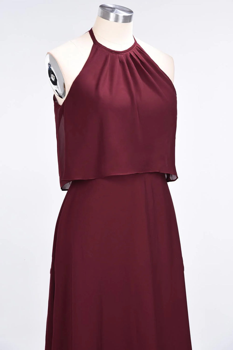 Burgundy Crew Neck Sleeveless A-Line Chiffon Bridesmaid Dresses