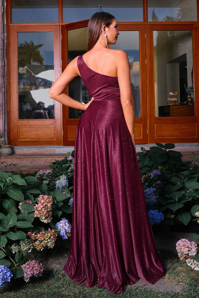 Sparkly One-Shoulder A-Line Satin Evening Dresses