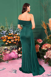 Dark Green Off-The-Shoulder Mermaid Satin Evening Dresses with Train