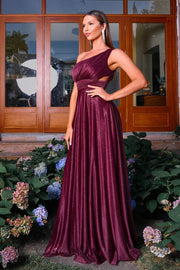 Sparkly One-Shoulder A-Line Satin Evening Dresses