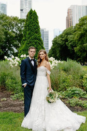 White Gorgeous Off-The-Shoulder Sweetheart A-Line Lace Wedding Dresses 