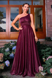 Sparkly One-Shoulder A-Line Satin Evening Dresses