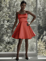 Sexy Spaghetti Straps A-Line Satin Short Homecoming Dress