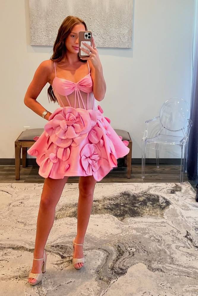 Beautiful_Pink_Spaghetti_Straps_A-Line_Short_Satin_Homecoming_Dress_with_Flowers