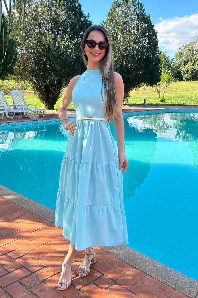 Sophisticated Blue Sleeveless Tea-Length A-Line Formal Dresses