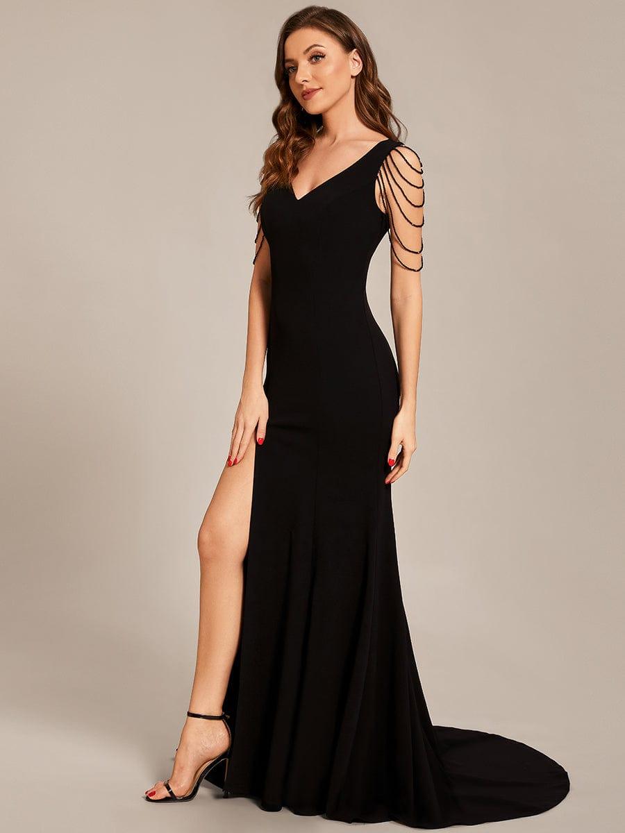 Charming V-Neck Stretch Satin Mermaid Formal Dress with Slit