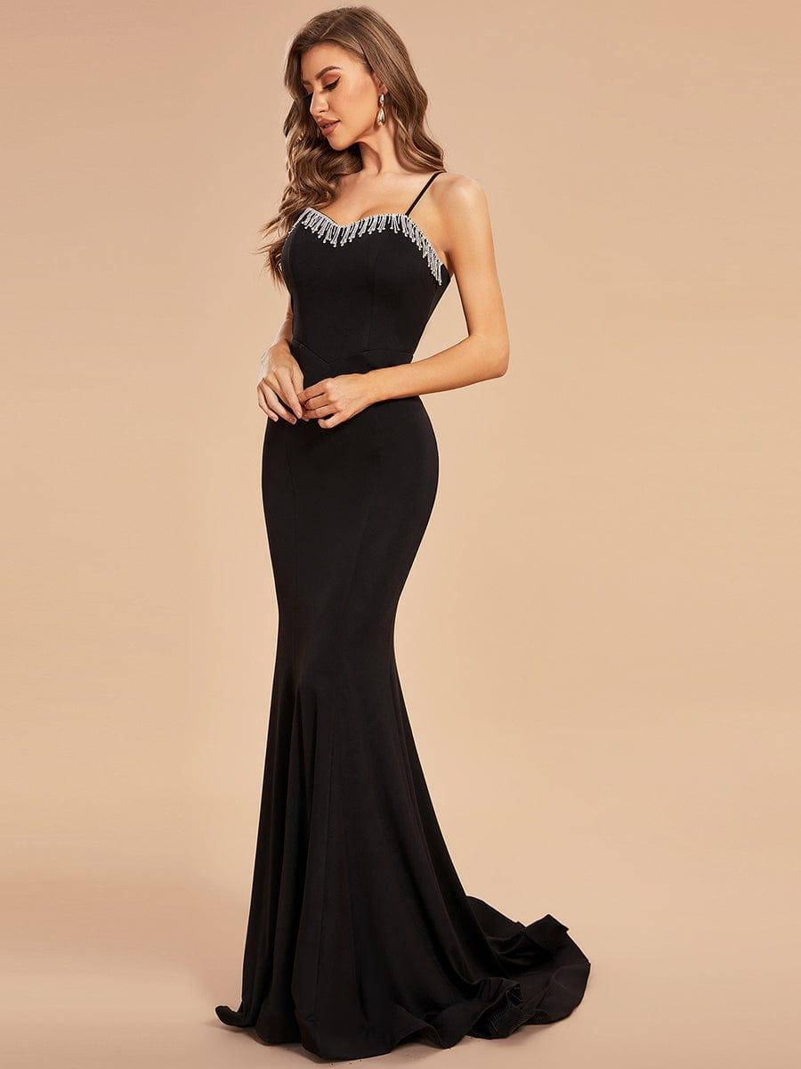 Trendy Black Spaghetti Straps Beading Mermaid Formal Dress