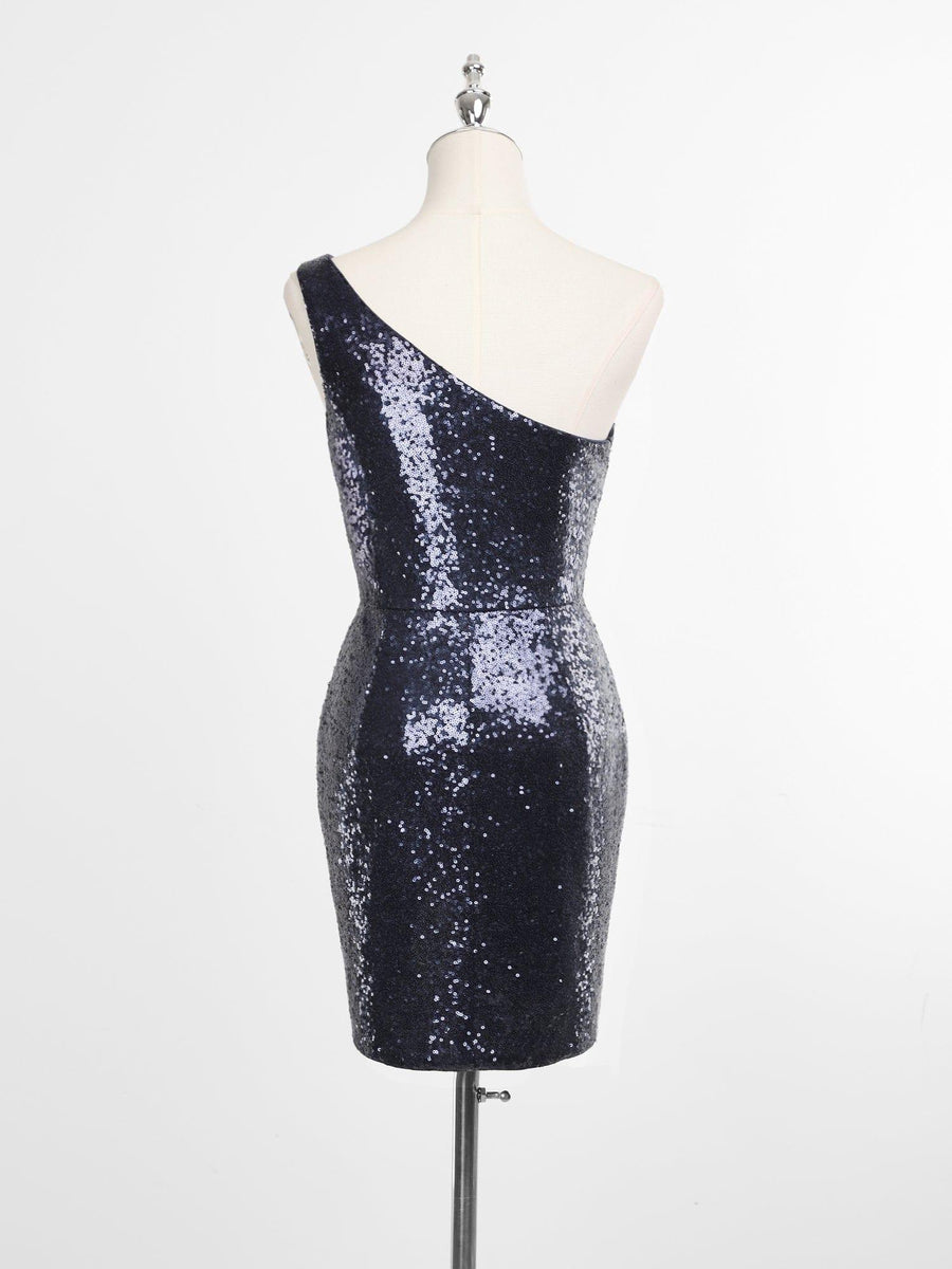 Glittery Plus Size One-Shoulder Sequin Bodycon Sleeveless Homecoming Dress with Slit