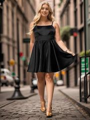 Sexy Spaghetti Straps A-Line Satin Short Homecoming Dress