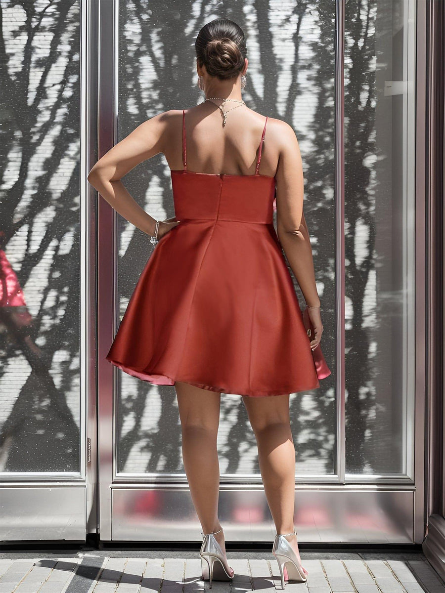 Sexy Spaghetti Straps A-Line Satin Short Homecoming Dress