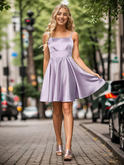 Sexy Spaghetti Straps A-Line Satin Short Homecoming Dress