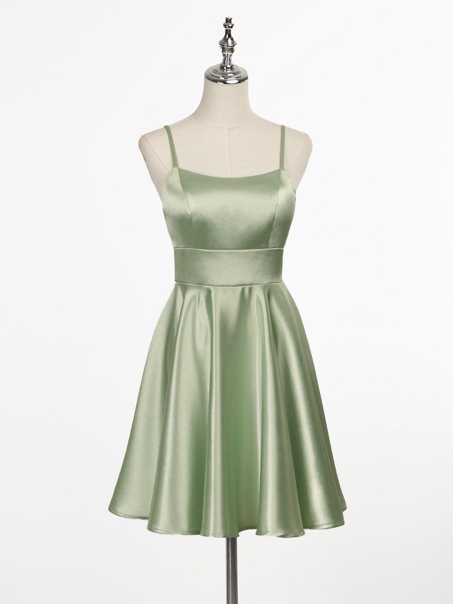 Sexy Spaghetti Straps A-Line Satin Short Homecoming Dress