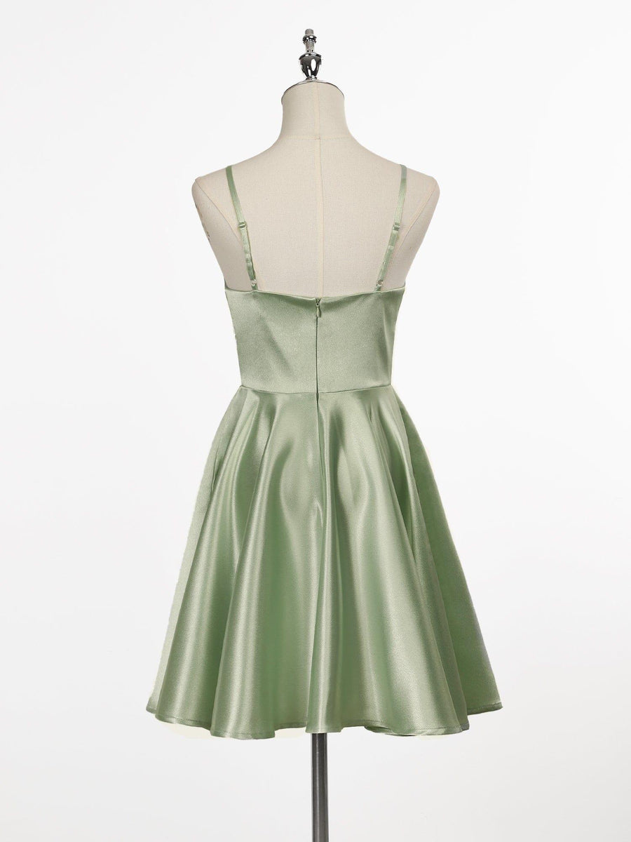 Sexy Spaghetti Straps A-Line Satin Short Homecoming Dress