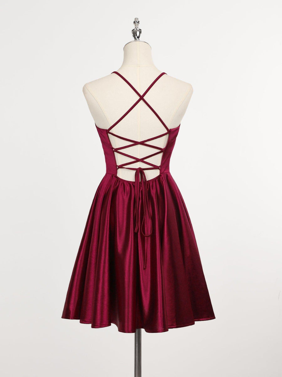 Fancy Spaghetti Straps A-Line Short Homecoming Dress with Lace-Up