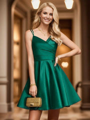 Cute Satin A-Line Spaghetti Straps Short Homecoming Dress