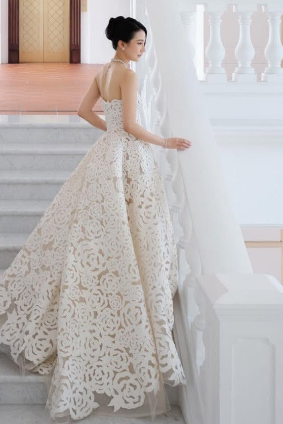Charming Strapless Lace A-Line Long Wedding Dresses