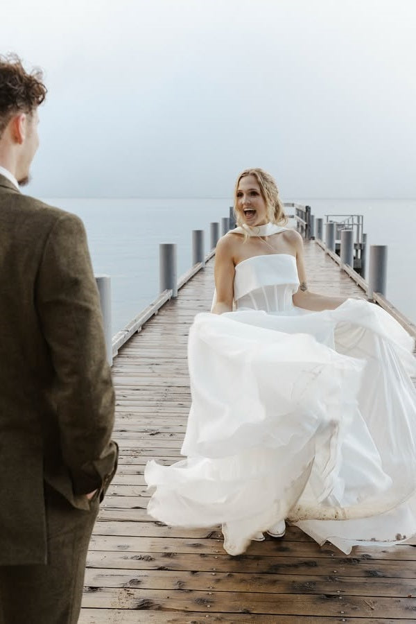 Charming Strapless Long A-Line Wedding Dresses