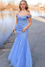 Mermaid Off-The-Shoulder Sweetheart Lace Tulle Prom Dresses