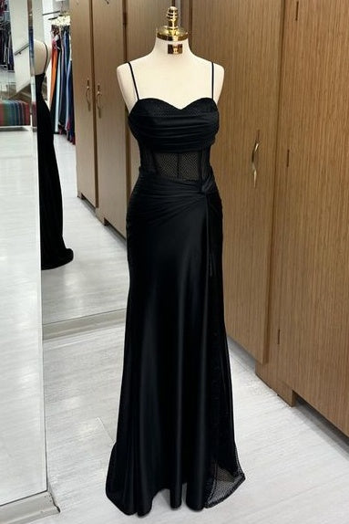 Chic Floor-Length Spaghetti Straps Sweetheart Mermaid Satin Prom Dresses
