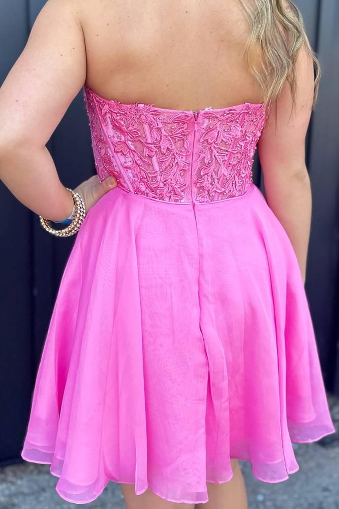 Strapless Appliques Tulle A-Line Homecoming Dresses with Beads