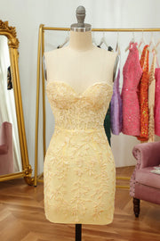 Champagne Strapless Sweetheart Bodycon Homecoming Dresses with Appliques