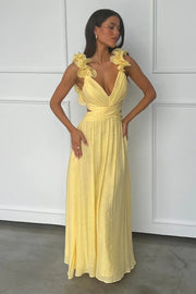 Chic Yellow V-Neck A-Line Chiffon Formal Prom Dresses