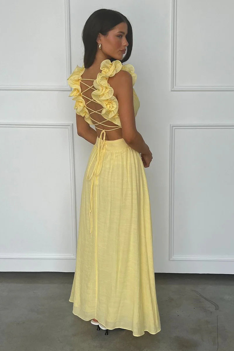 Chic Yellow V-Neck A-Line Chiffon Formal Prom Dresses