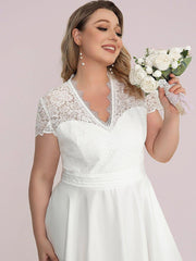 Luxurious Plus Size V-Neck Lace A-Line Cocktail Dress with Pockets