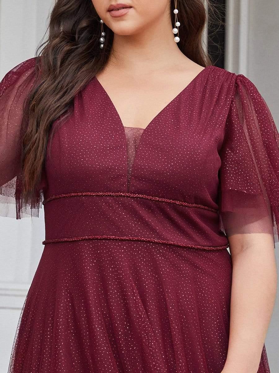 Romantic Plus Size A-Line Tulle Formal Evening Dress with Ruffle Sleeves