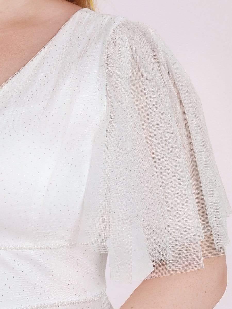Romantic Plus Size A-Line Tulle Formal Evening Dress with Ruffle Sleeves