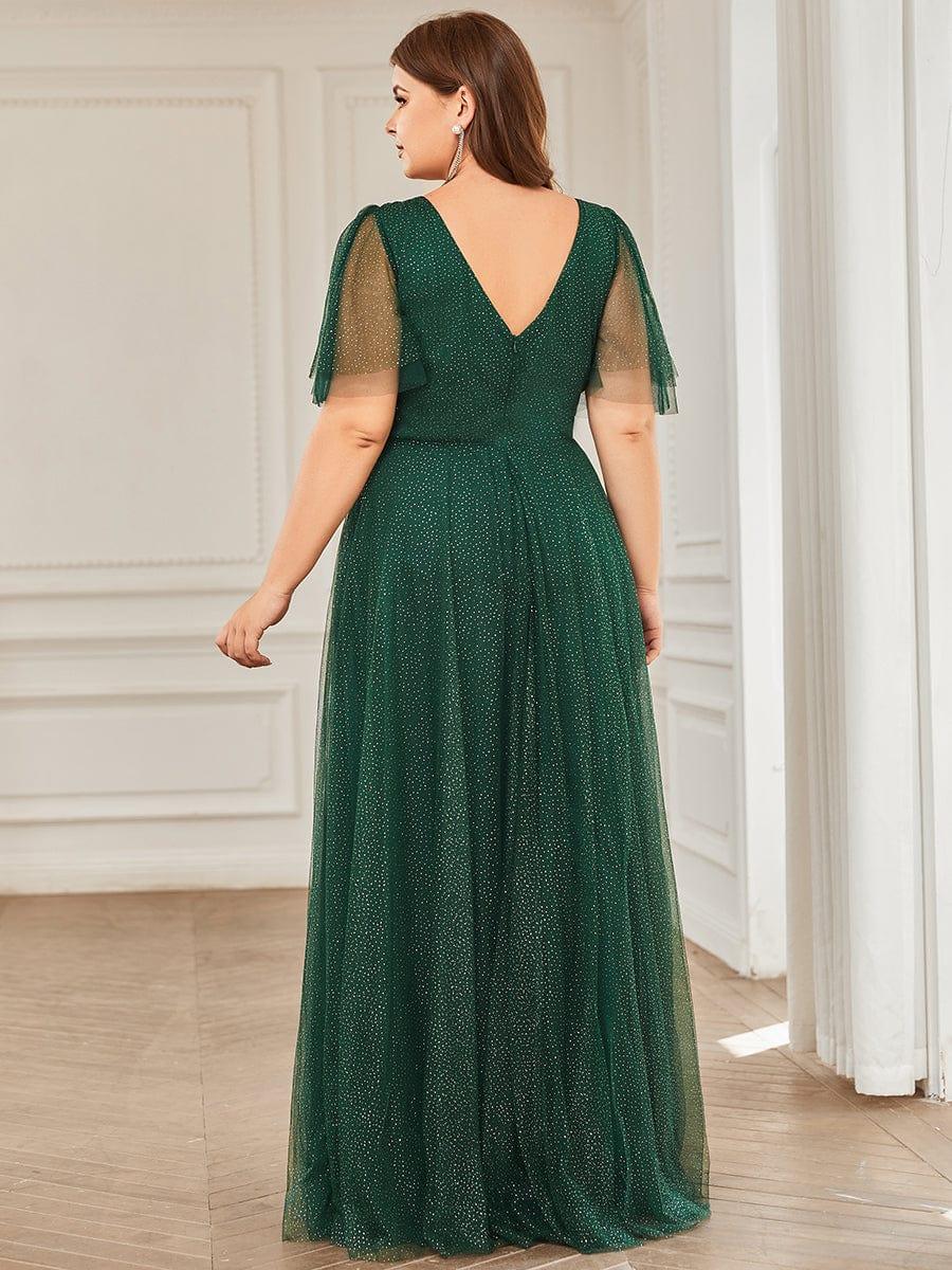 Romantic Plus Size A-Line Tulle Formal Evening Dress with Ruffle Sleeves