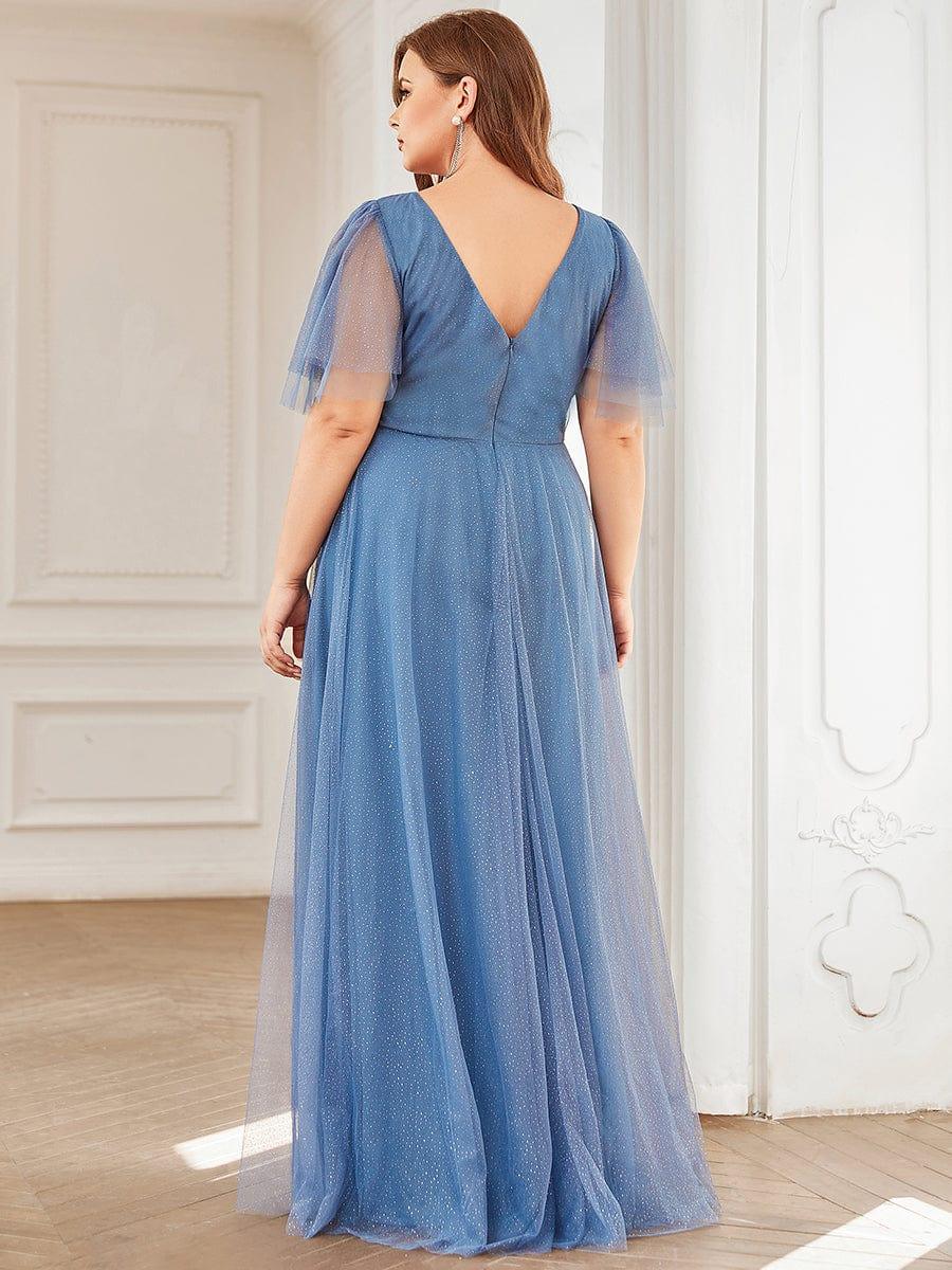 Romantic Plus Size A-Line Tulle Formal Evening Dress with Ruffle Sleeves