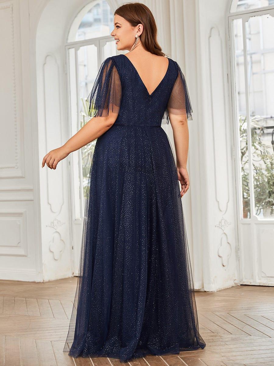 Romantic Plus Size A-Line Tulle Formal Evening Dress with Ruffle Sleeves