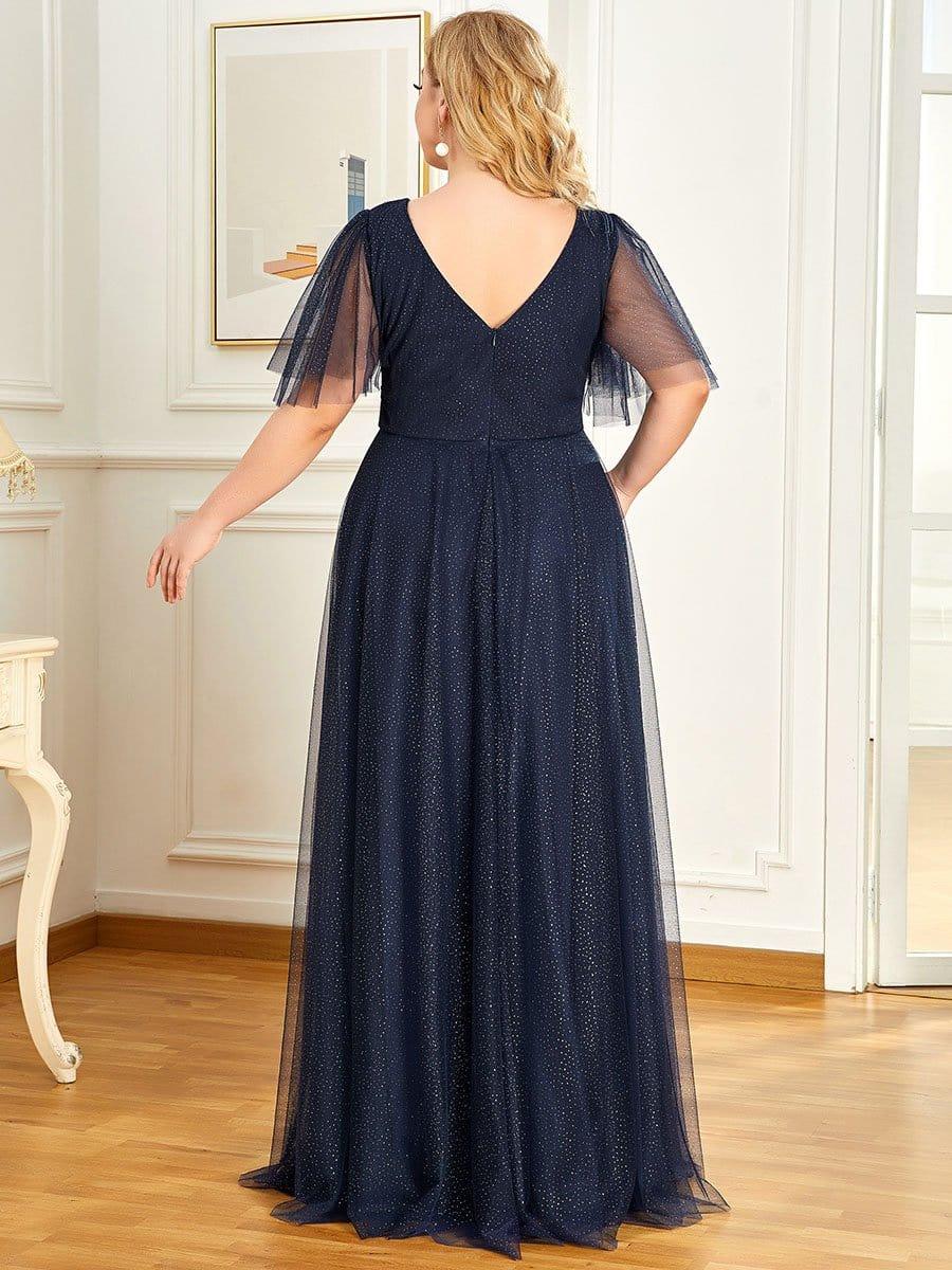 Romantic Plus Size A-Line Tulle Formal Evening Dress with Ruffle Sleeves