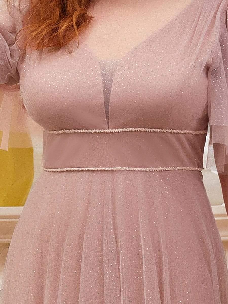 Romantic Plus Size A-Line Tulle Formal Evening Dress with Ruffle Sleeves